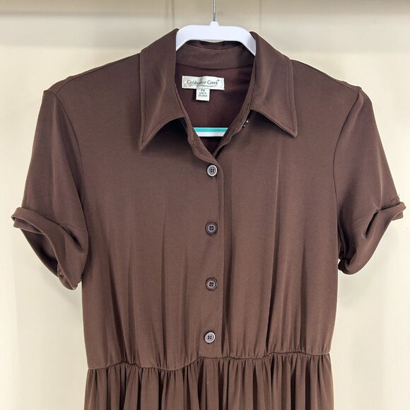 Flattering Aline full skirt choc brown easy care jersey dress Coldwater Creek 8p - Picture 2 of 12